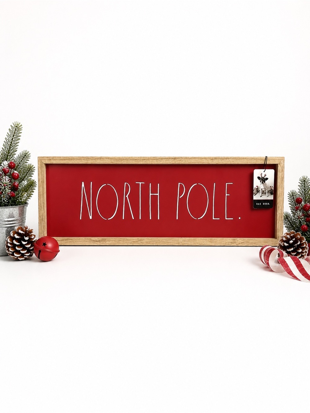 Rae Dunn Red "North Pole" Holiday Wall Sign with Wood Frame
